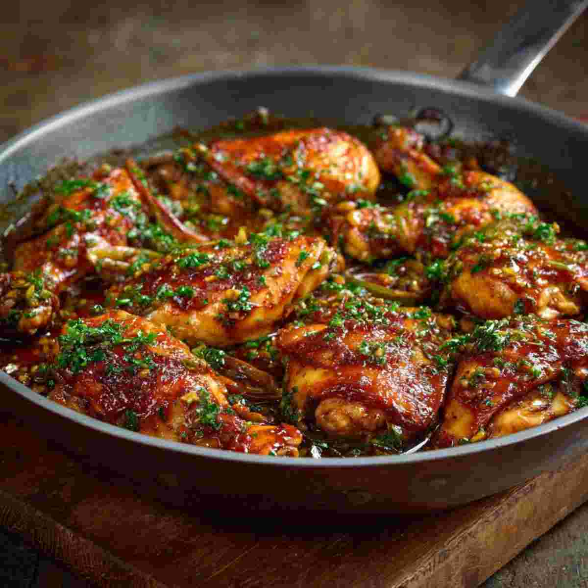Shredded chicken simmering in smoky BBQ sauce for quick and delicious 30 Minute BBQ Chicken Sandwiches.