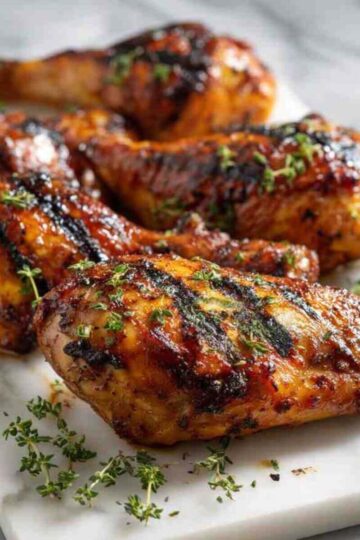 These sheet pan BBQ chicken thighs are juicy, crispy, and coated in a sticky, caramelized barbecue glaze.
