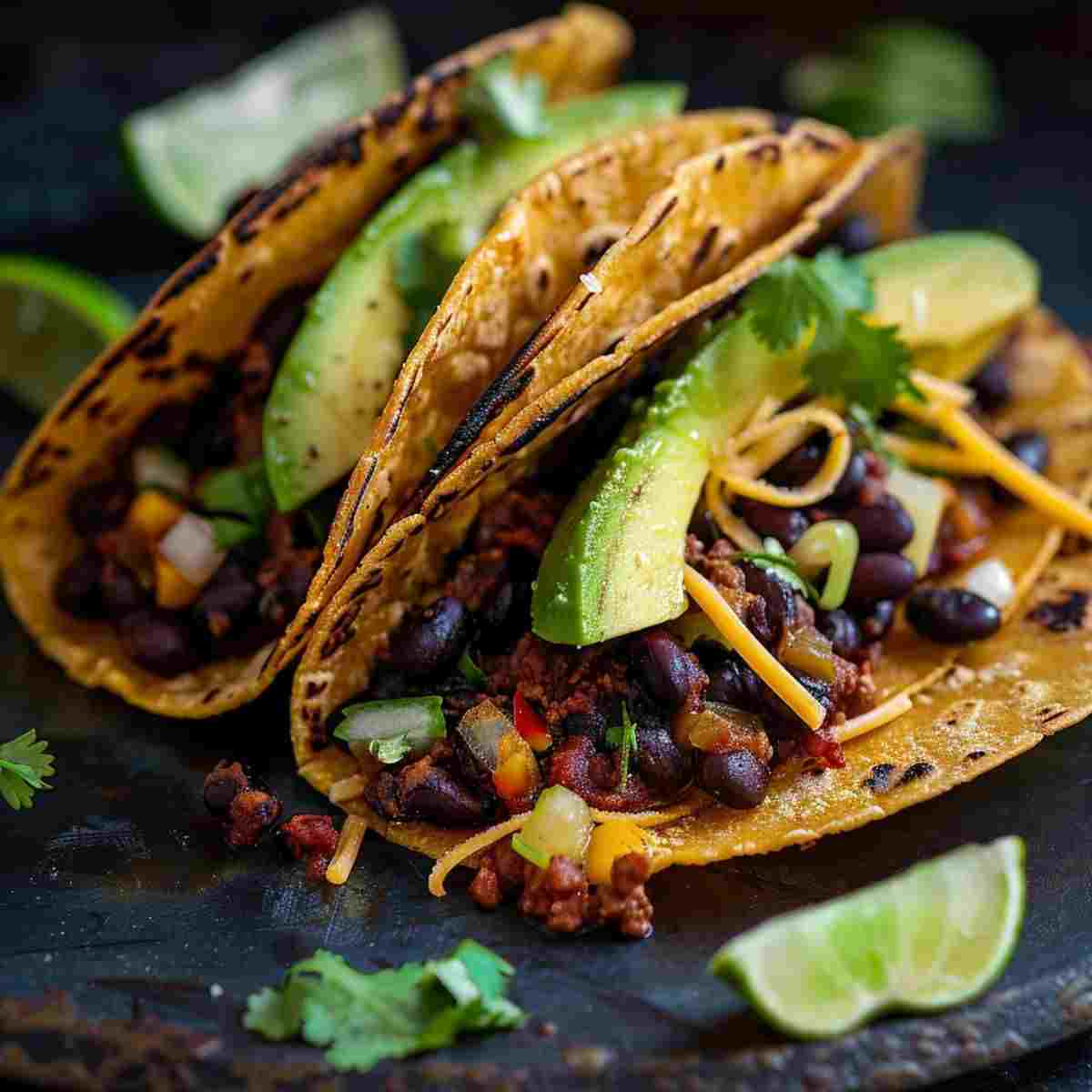 30-minute crispy black bean tacos baking on a sheet pan until golden and crisp
