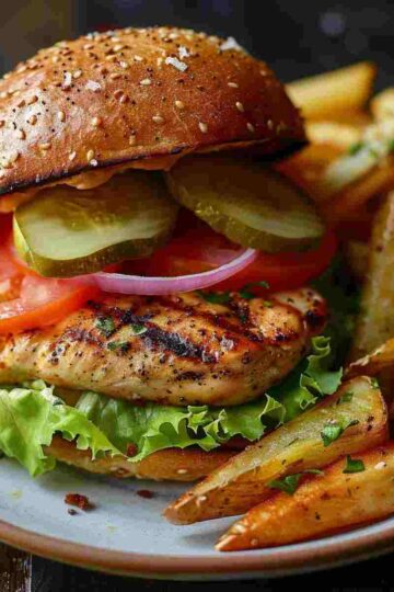 grilled chicken sandwich with potato wedges