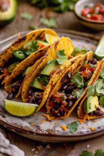 crispy black bean tacos with avocado and lime