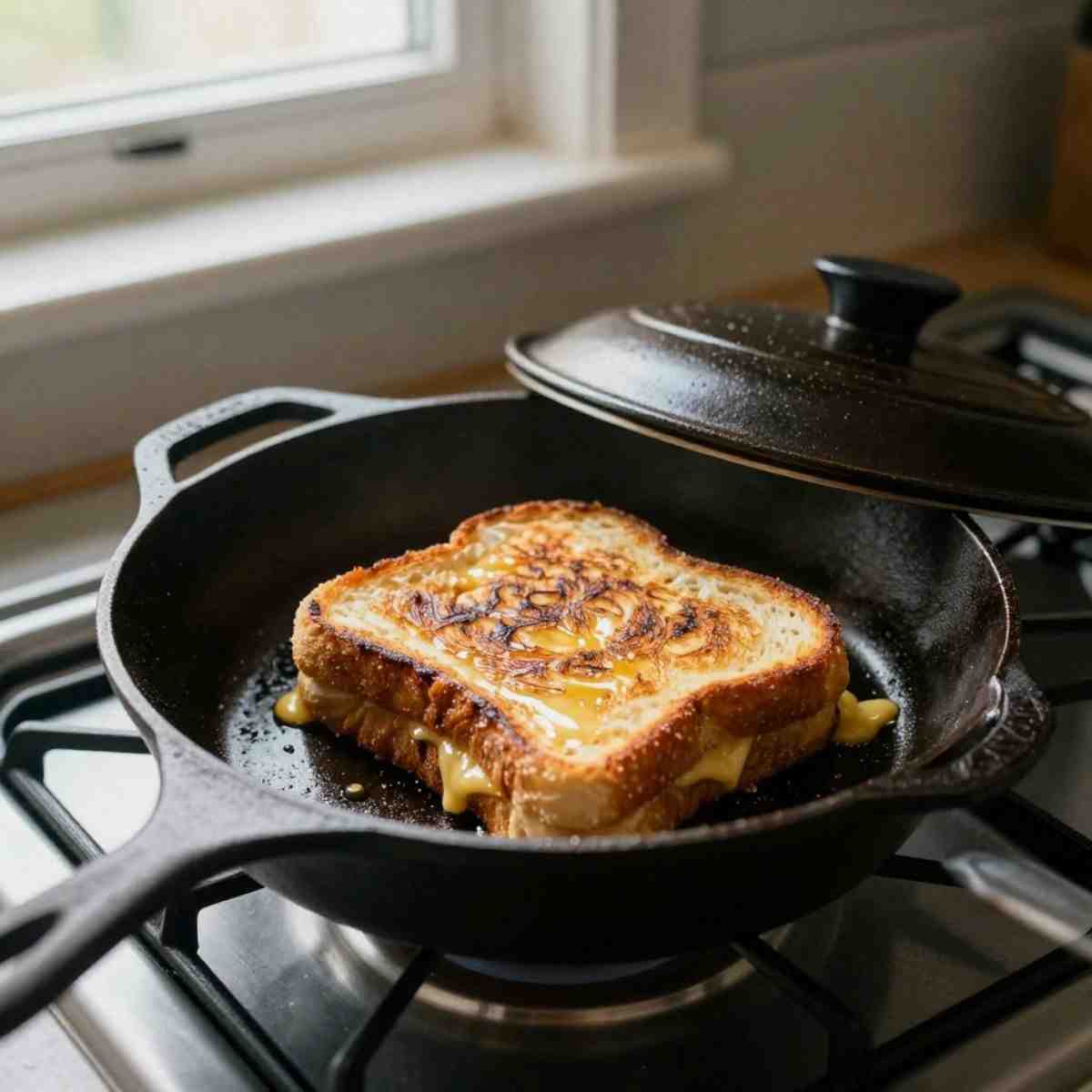 grilled cheese in cast iron skillet