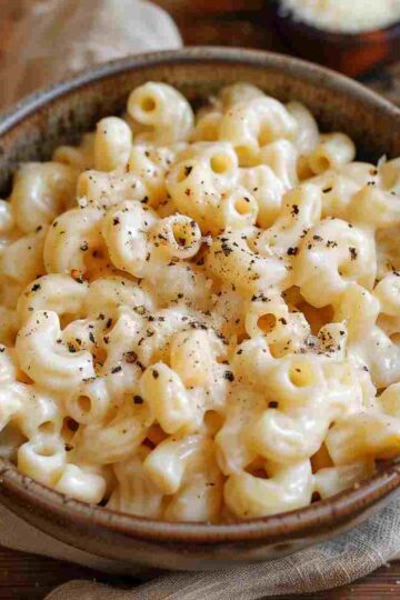 Vegan mac and cheese in a bowl with creamy dairy-free sauce